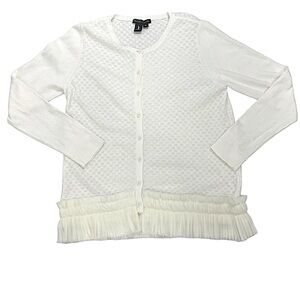 PEACE and Cloth Cream Open Button Front Cardigan Silk Ruffle Long Sleeves Medium